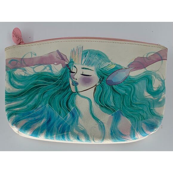 Ipsy Makeup Bag White Pink Small Cosmetic 7.25 x 5.25 Inches Zipper Tote Purse - Picture 2 of 7